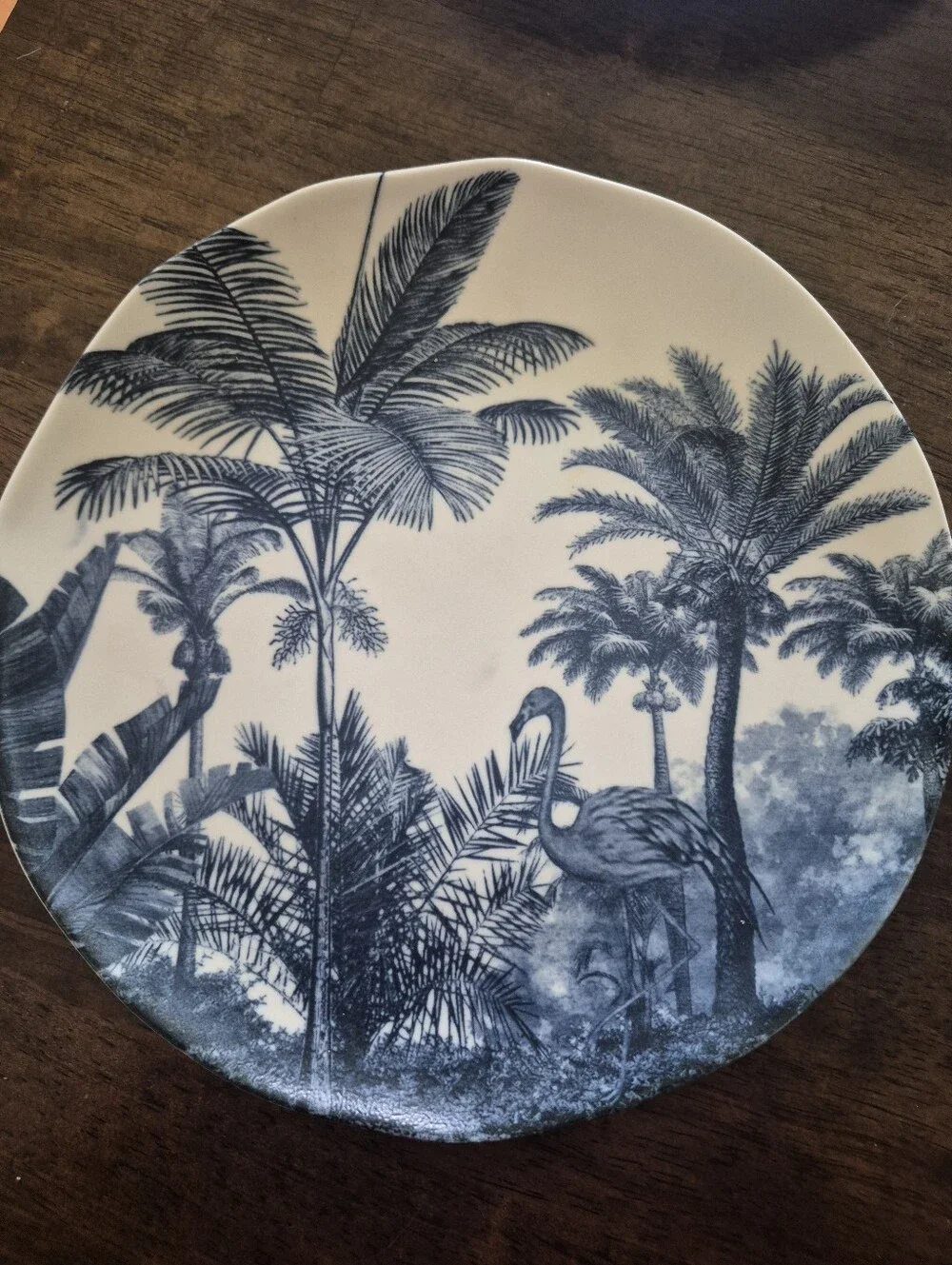 Set of 4 Blue Palm Tree Ceramic Dinner Plates